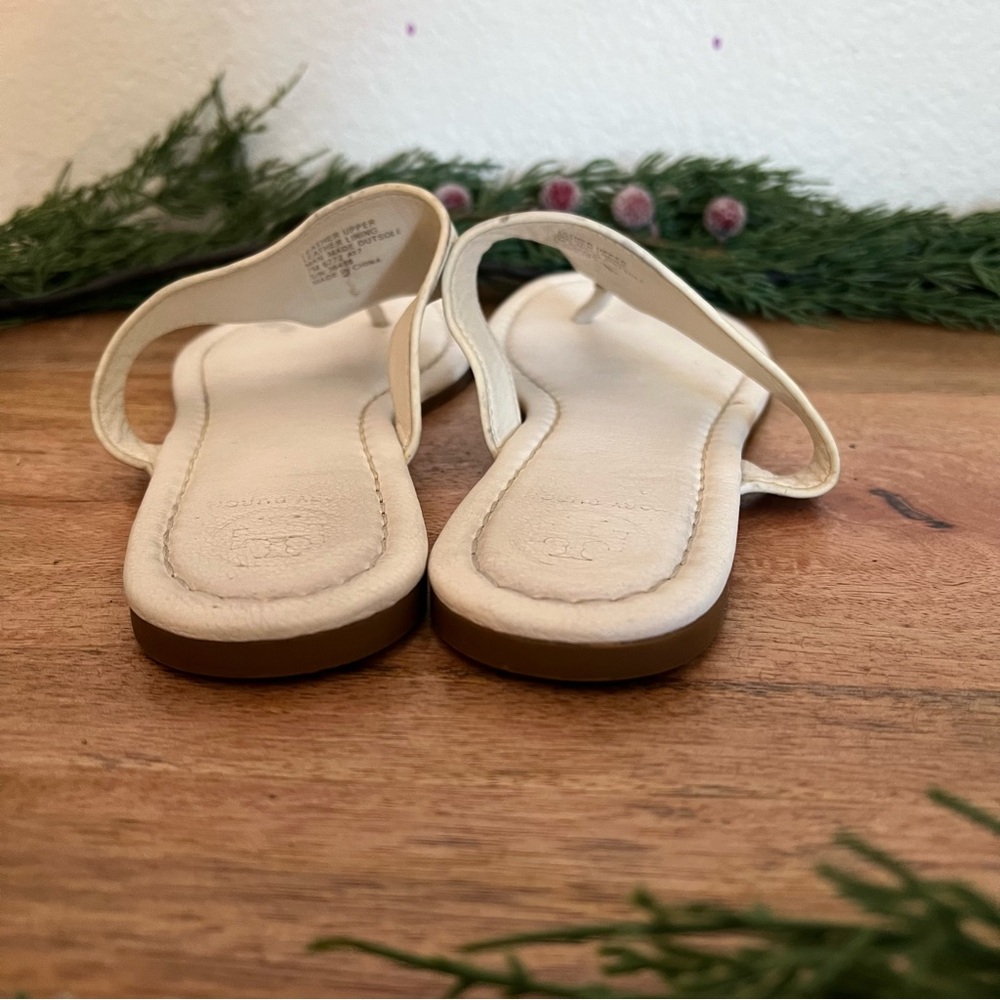 TORY BURCH OFF WHITE Flat LOGO leather Thong Sandals Shoes Size 7 M - Picture 5 of 12